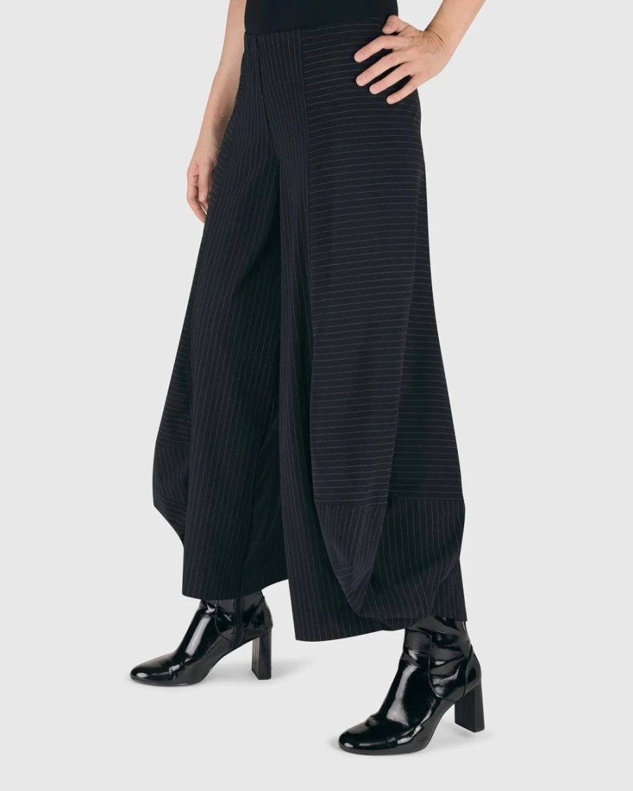 ALEMBIKA Women's Black Pinstripe Punto Pants - Stylish & Comfortable Trousers