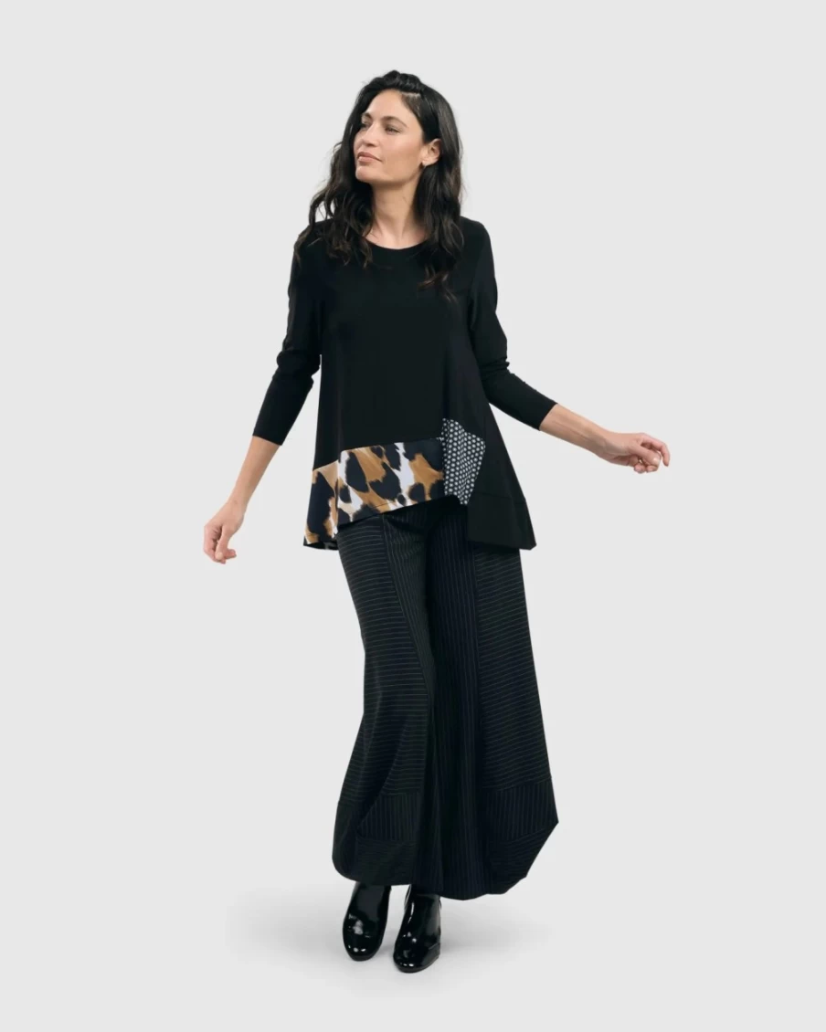 ALEMBIKA Women's Black Pinstripe Punto Pants - Stylish & Comfortable Trousers