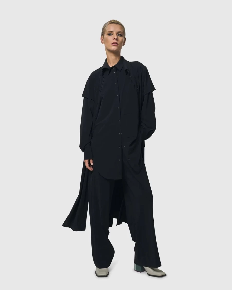 ALEMBIKA Women's Black Matrix Short Sleeve Duster Coat