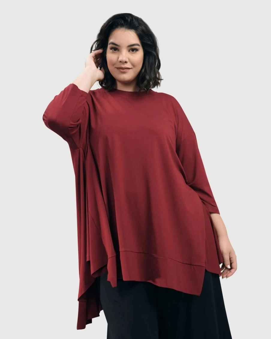 ALEMBIKA Women's Essential Oversized Trapeze Top in Plum - Loose Flowy Blouse