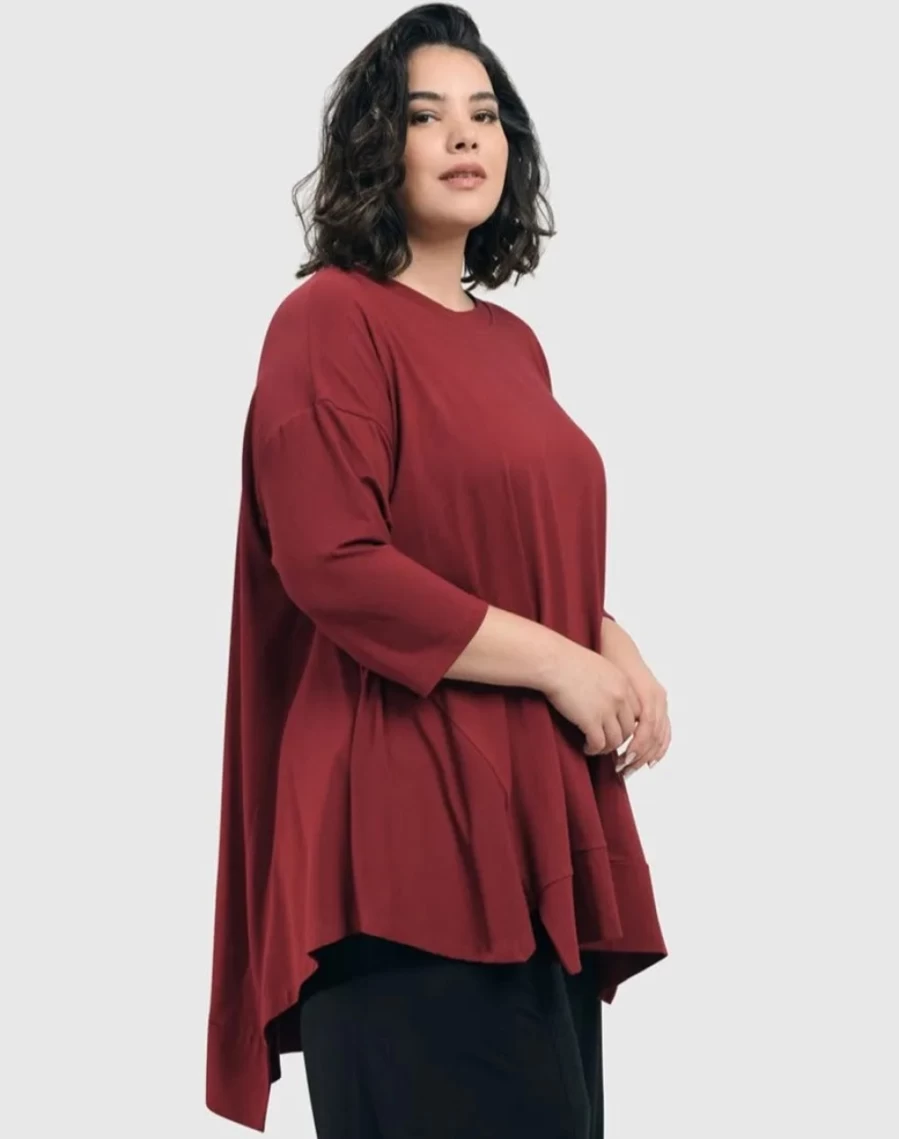 ALEMBIKA Women's Essential Oversized Trapeze Top in Plum - Loose Flowy Blouse