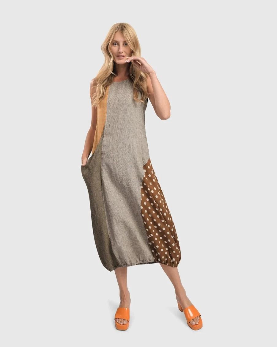ALEMBIKA Women's Alicia Sleeveless Dress - Stylish Mix Pattern Summer Outfit