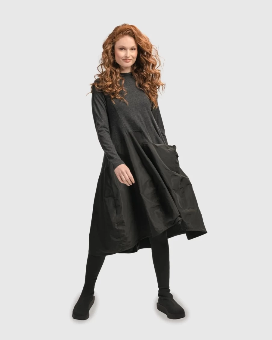 ALEMBIKA Women's Urban Mixed Art Black Dress - Stylish & Unique Fashion