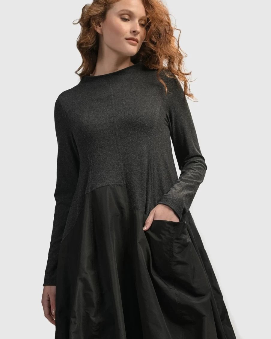 ALEMBIKA Women's Urban Mixed Art Black Dress - Stylish & Unique Fashion