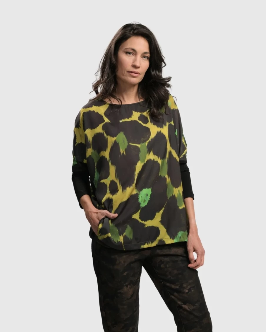 ALEMBIKA Women's Olive Martini Boxy Tee Top in Emerald Green - Relaxed Fit Casual Shirt