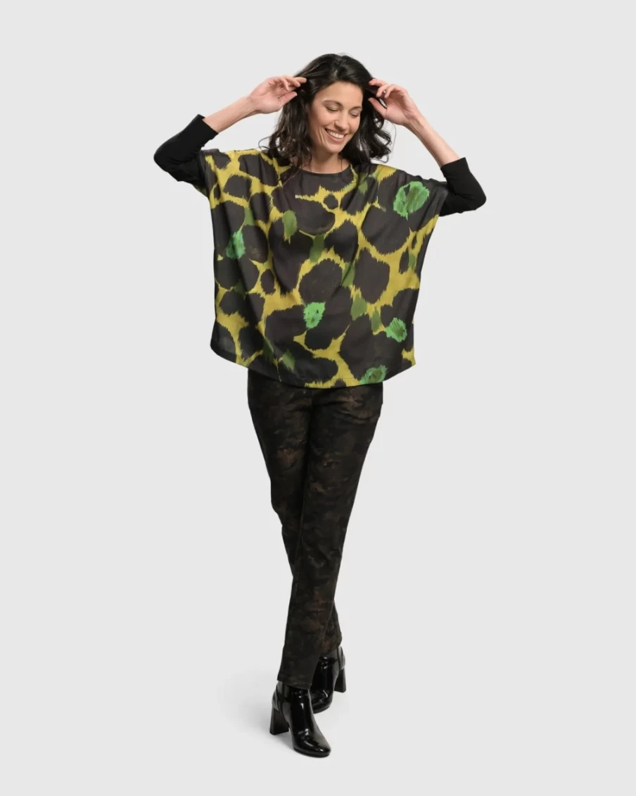 ALEMBIKA Women's Olive Martini Boxy Tee Top in Emerald Green - Relaxed Fit Casual Shirt