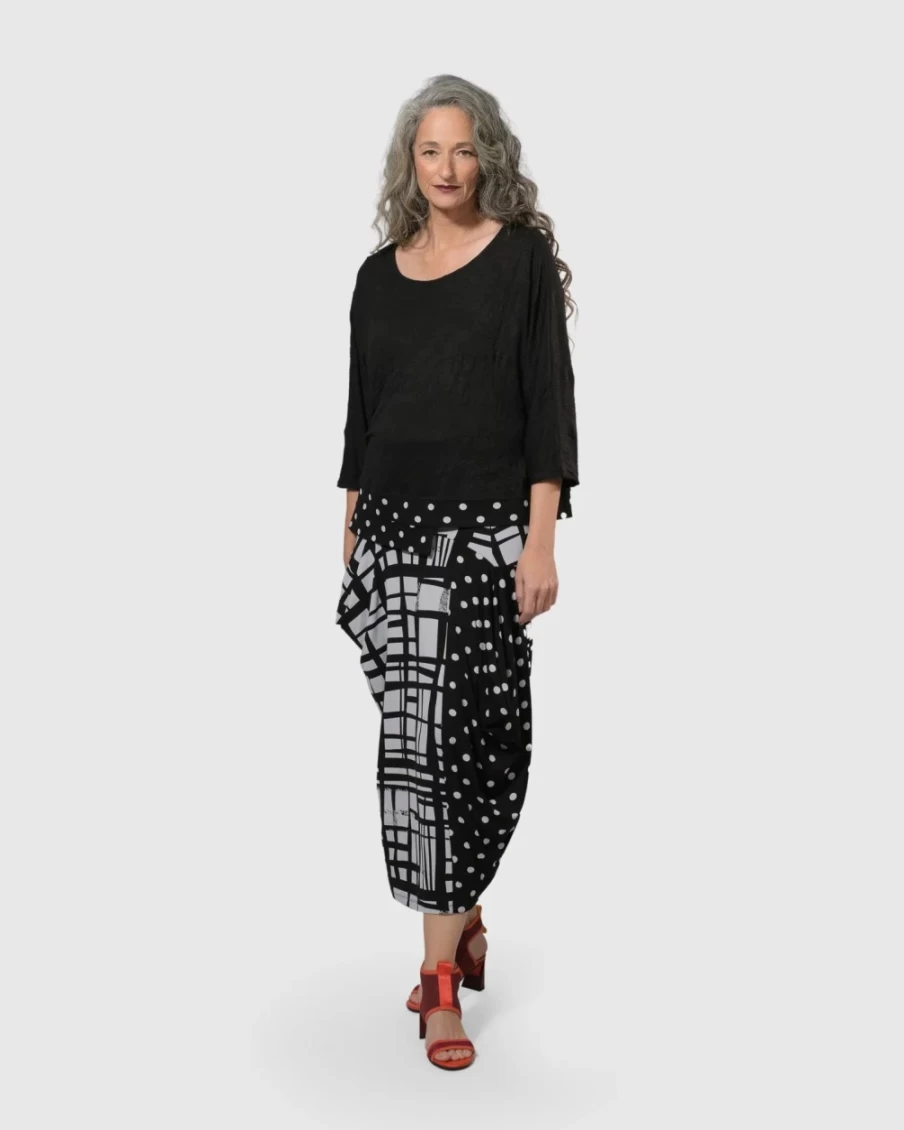 ALEMBIKA Women's Satellite Skirt - Stylish Mix Pattern Flared Midi Skirt for Women
