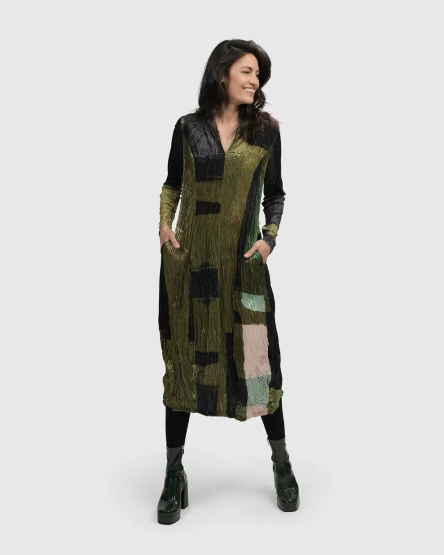 ALEMBIKA Women's Olive Al Fresco Cocoon Dress – Boho Chic Outdoor Summer Dress