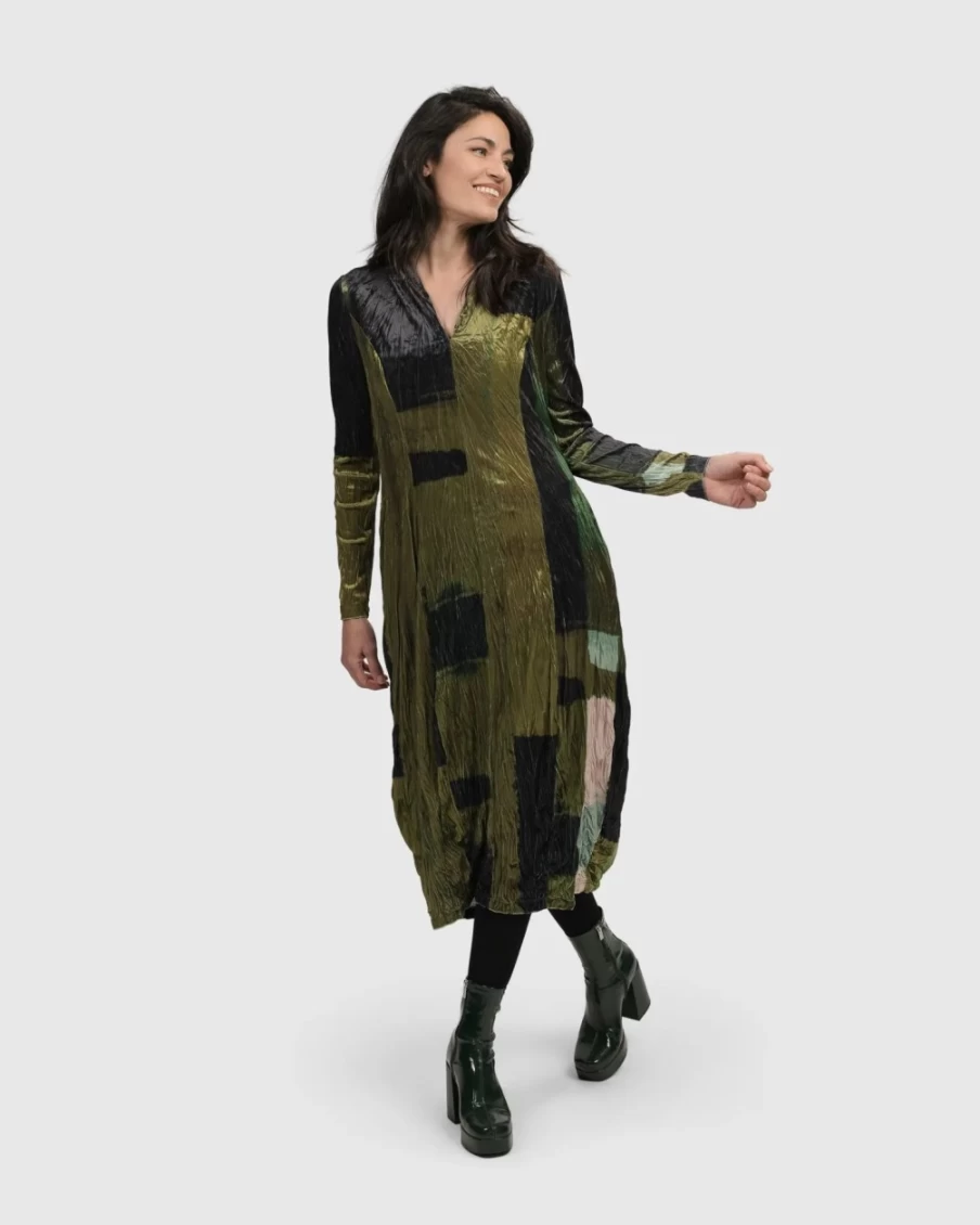 ALEMBIKA Women's Olive Al Fresco Cocoon Dress – Boho Chic Outdoor Summer Dress
