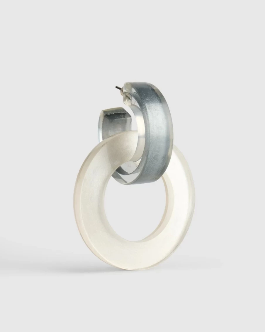 ALEMBIKA Women's Circle Duet Earrings in Frosted Silver – Elegant Hoop Earrings for Everyday Wear