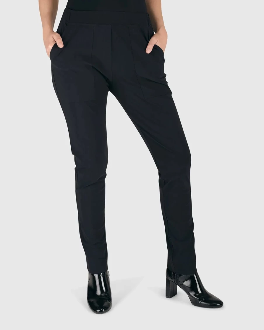 ALEMBIKA Women's Slim Fit J-Pocket Pants - Black, Lightweight & Stylish Trousers for Everyday Wear