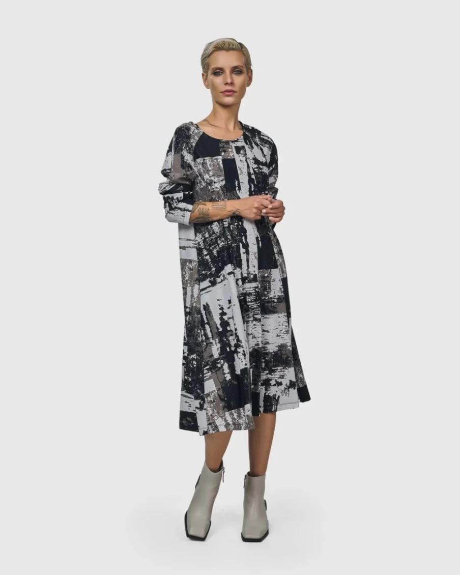 ALEMBIKA Women's Digi A-Line Dress - Marble Print Elegant Casual Wear