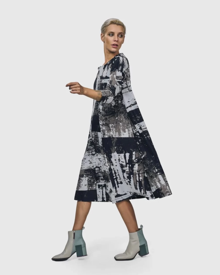 ALEMBIKA Women's Digi A-Line Dress - Marble Print Elegant Casual Wear