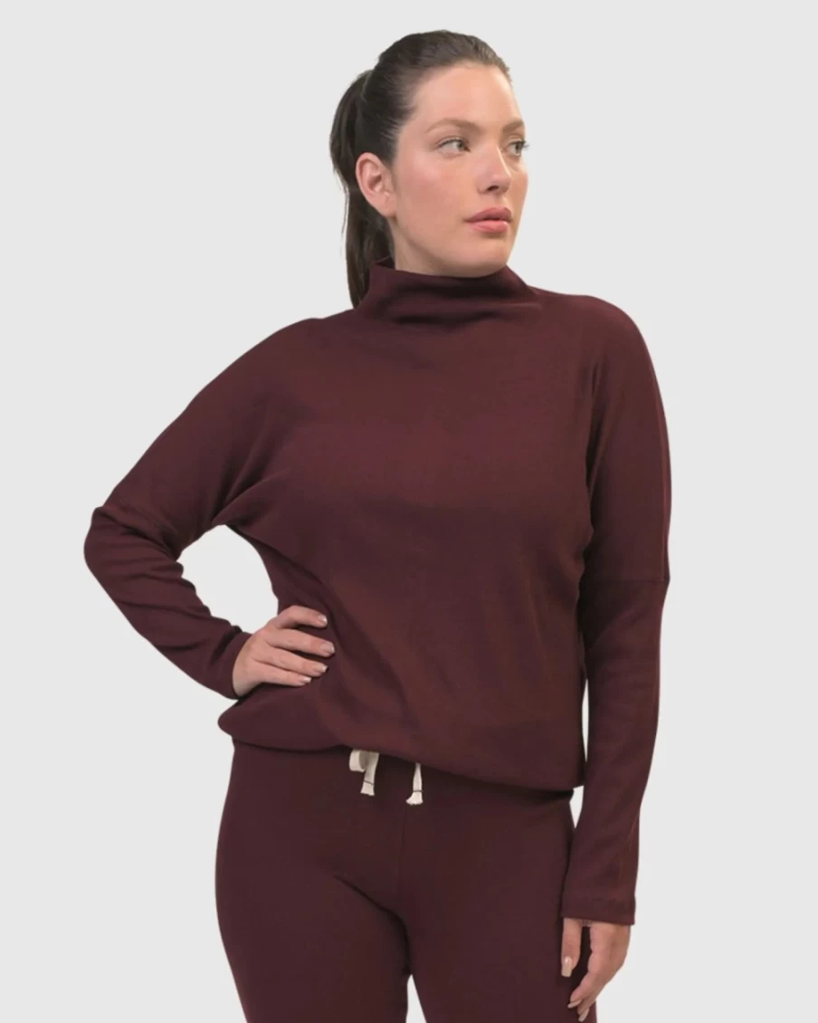 ALEMBIKA Women's Zen Drawstring Sweatshirt in Wine - Comfortable Casual Pullover