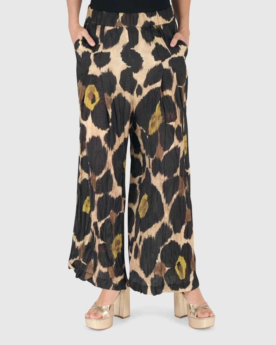 ALEMBIKA Women's Hazel Crinkle Palazzo Pants - Multi Color Wide Leg Comfortable Boho Style Trousers