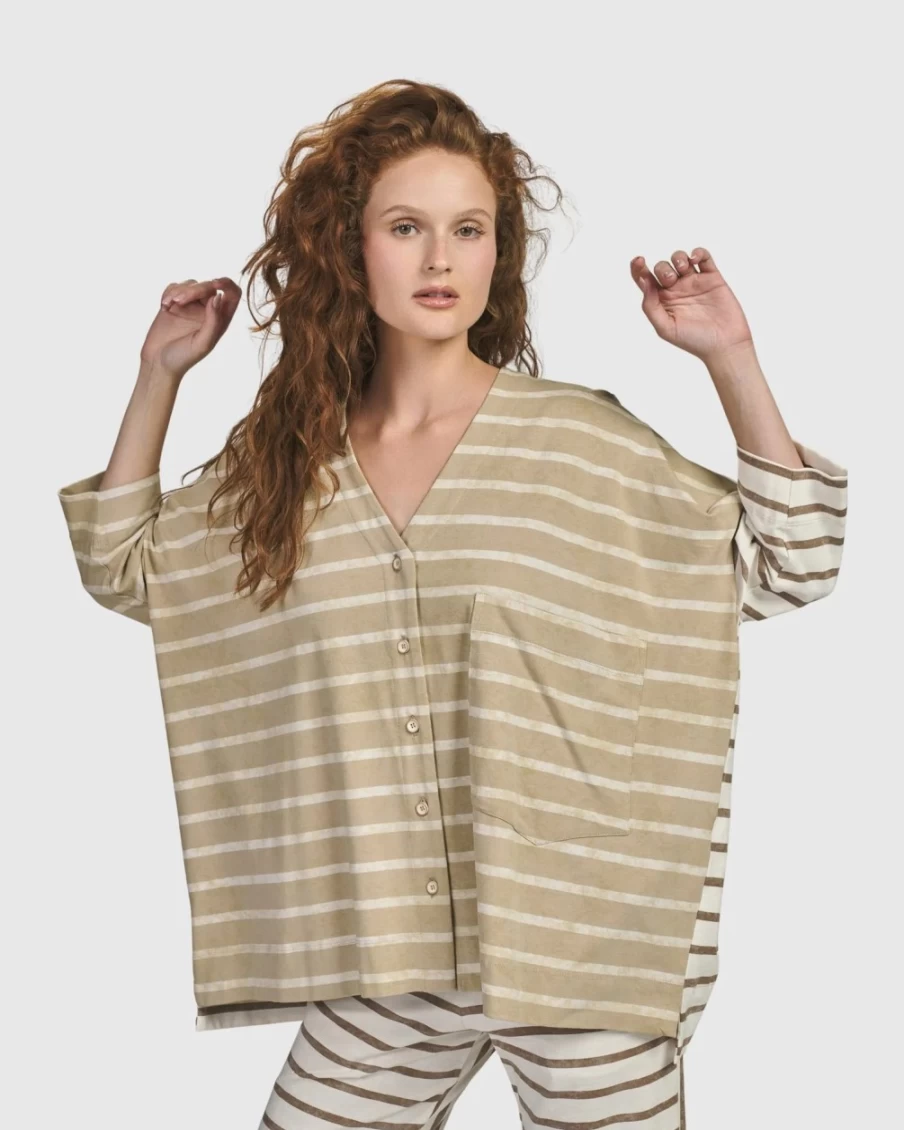 ALEMBIKA Women's Oasis Oversized Cardigan in Tan - Cozy Long Open Front Knit Sweater