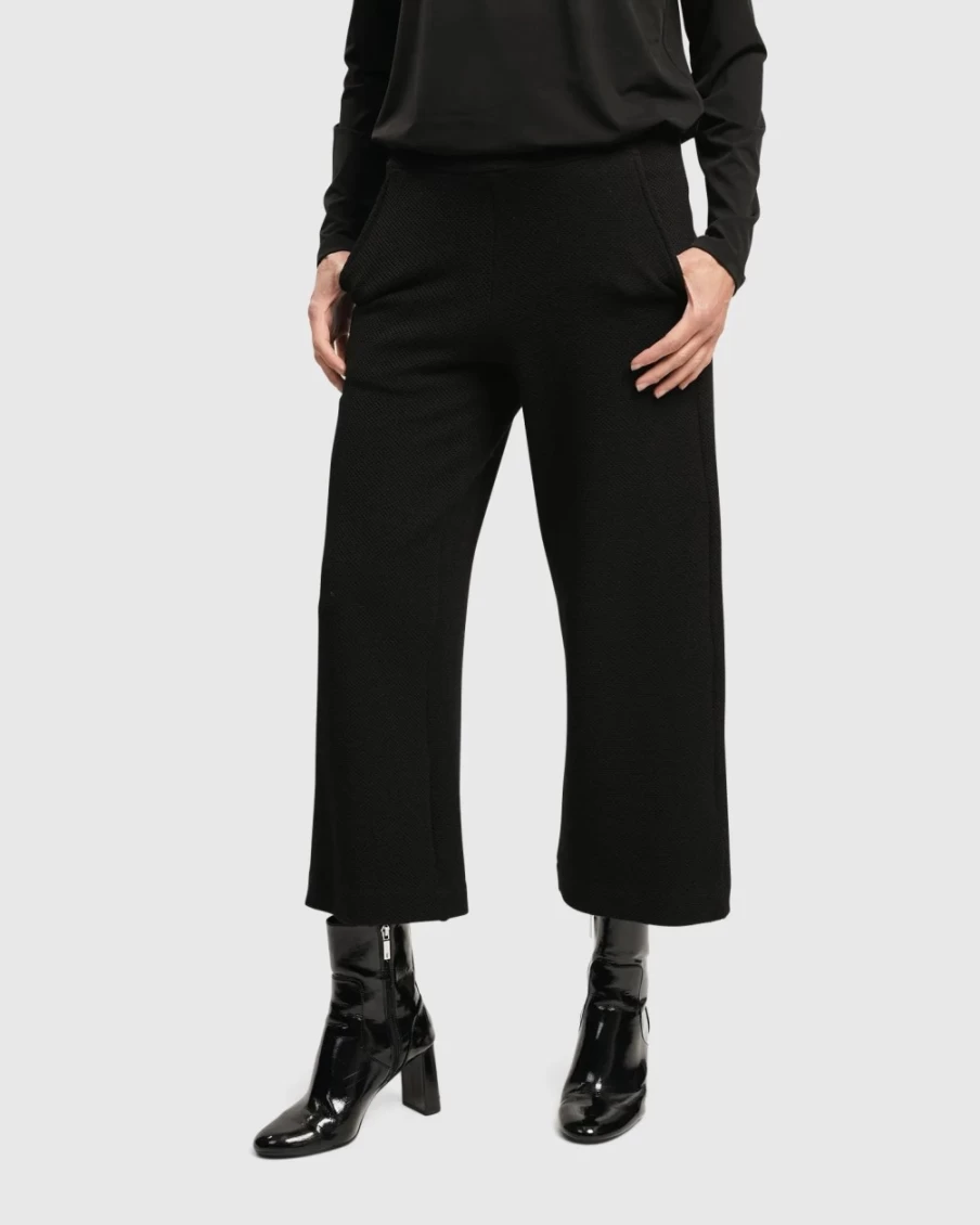 ALEMBIKA Women's Black Waffle Weave Ankle Pants - Superb Comfort & Style