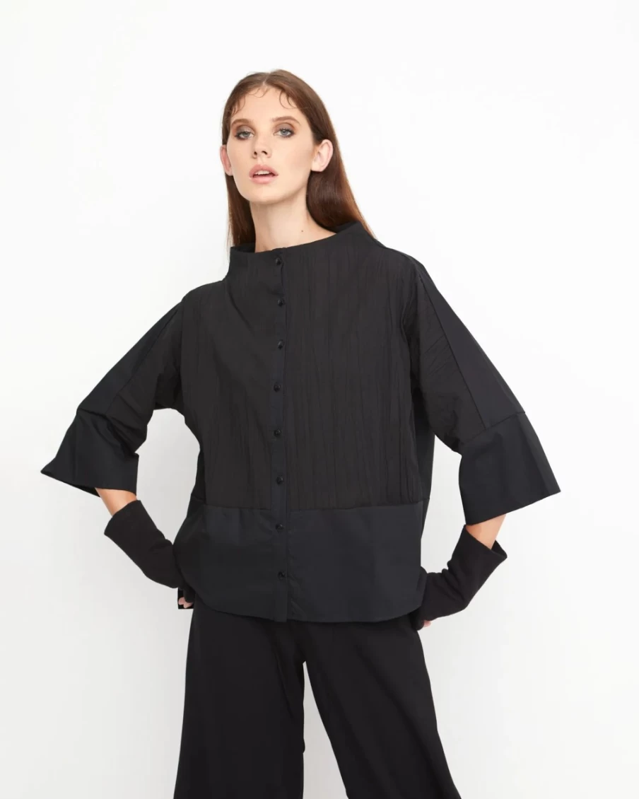ALEMBIKA Women's Ozai N Ku Silky Boxy Shirt - Black Relaxed Fit Blouse