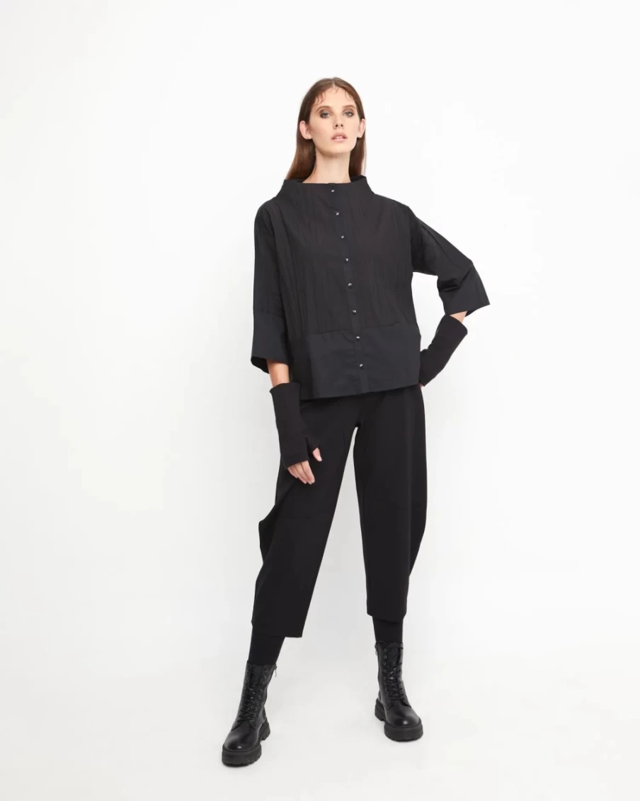 ALEMBIKA Women's Ozai N Ku Silky Boxy Shirt - Black Relaxed Fit Blouse