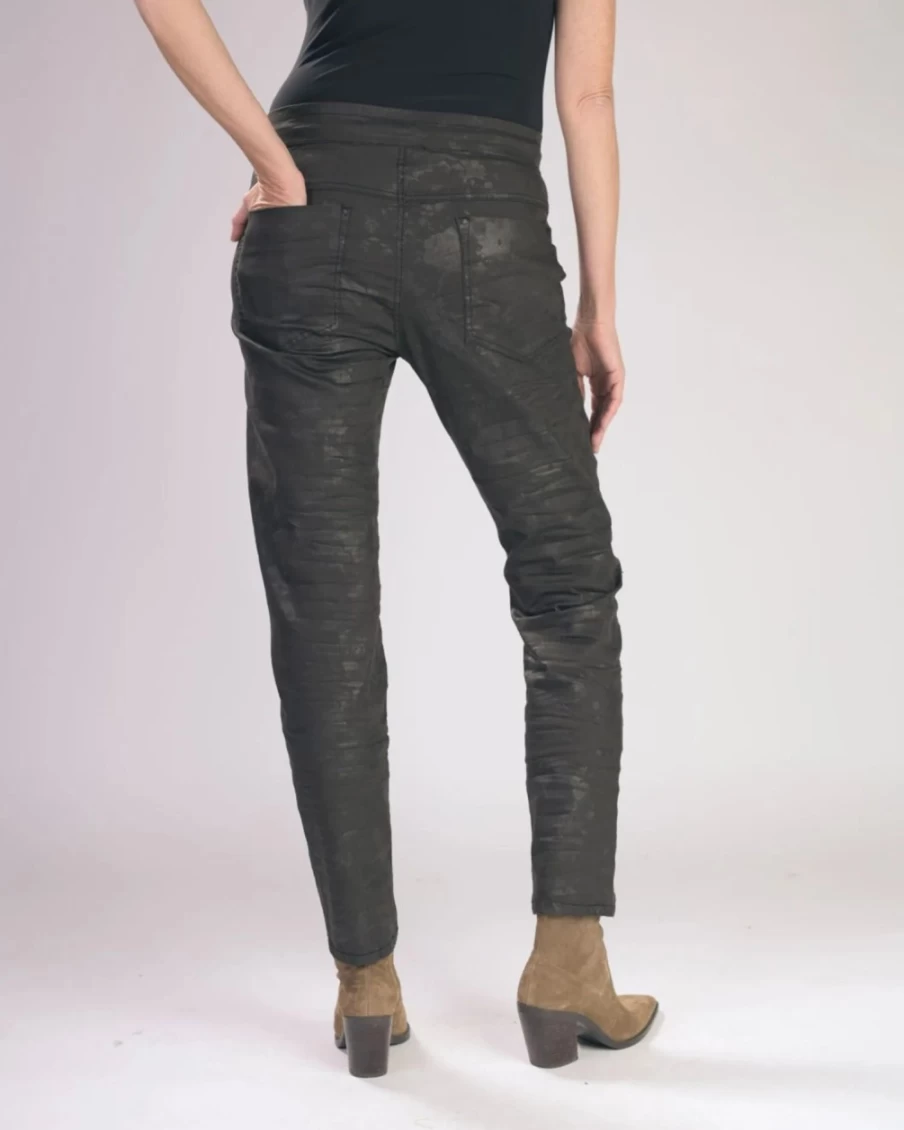 ALEMBIKA Women's Floral Iconic Stretch Jeans in Chocolate - High Waist Comfort Fit
