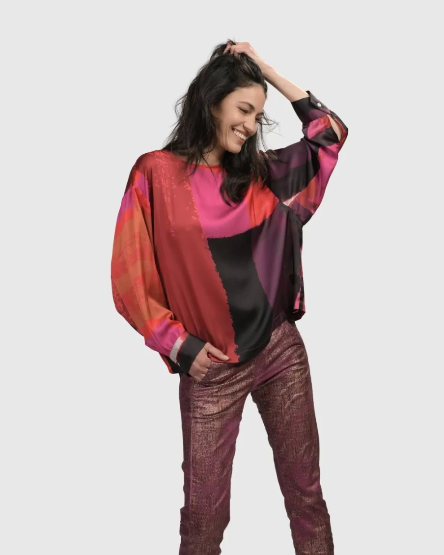 ALEMBIKA Women's Magenta Sunset Strip Boxy Top - Stylish Casual Blouse