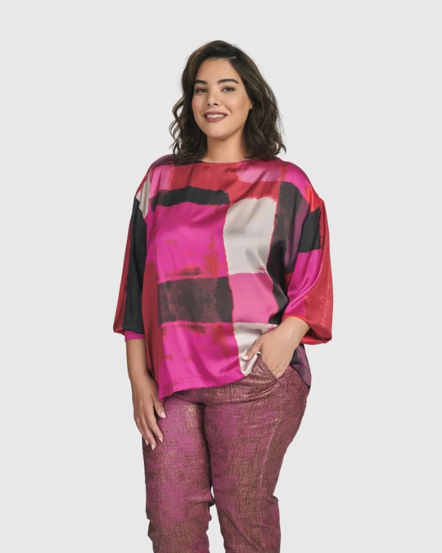 ALEMBIKA Women's Magenta Sunset Strip Boxy Top - Stylish Casual Blouse