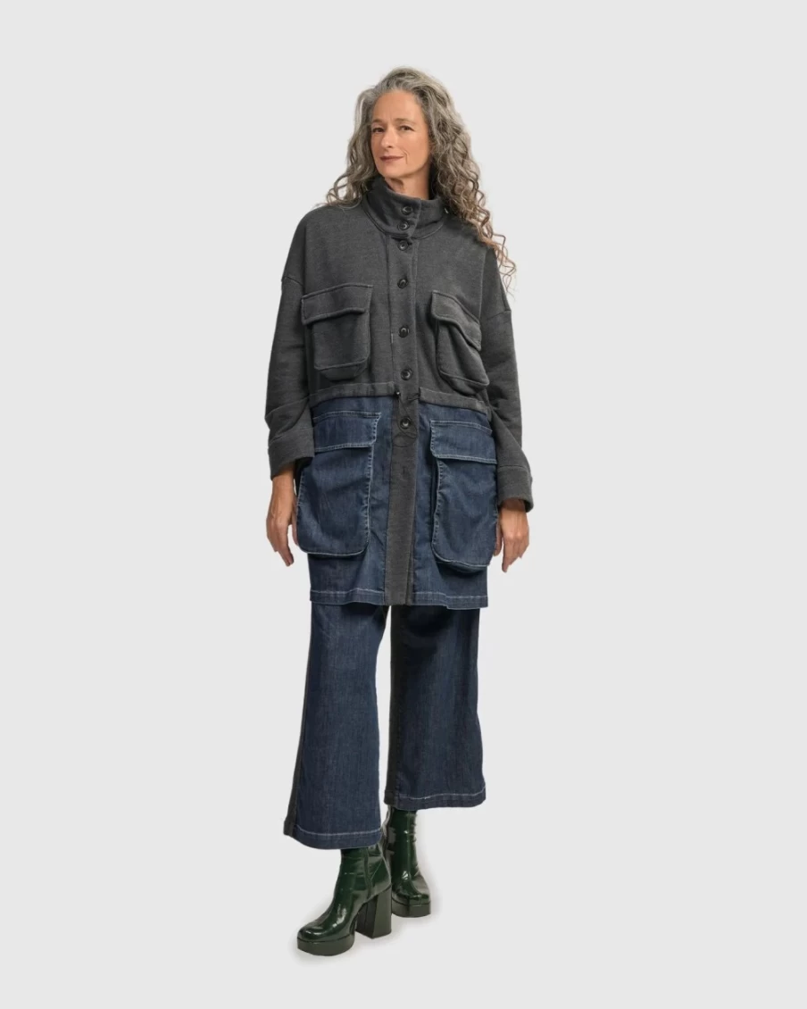 ALEMBIKA Women's Urban Strut Boxy Denim Coat - Stylish Oversized Jacket for Women