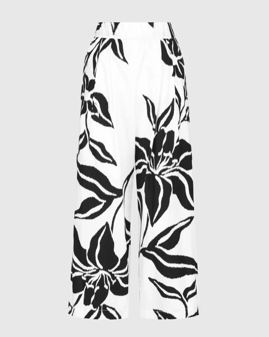 ALEMBIKA Women's Botanica Straight Leg Pants - Elegant Lilly Print Trousers for Women