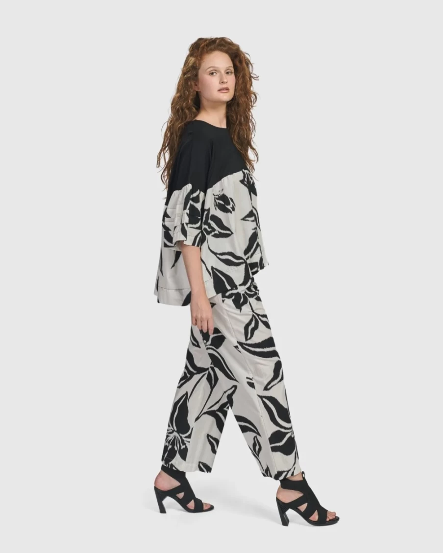 ALEMBIKA Women's Botanica Straight Leg Pants - Elegant Lilly Print Trousers for Women