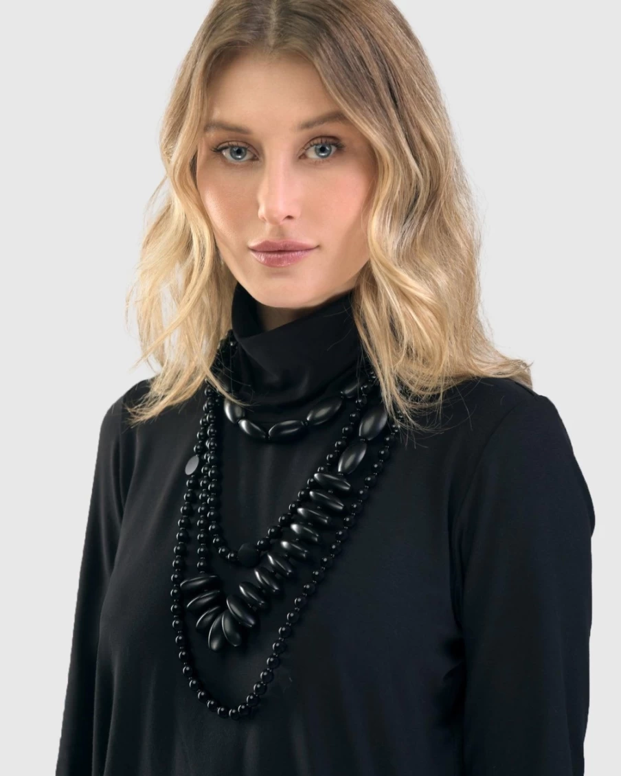 ALEMBIKA Women's Black Fuji Bead Necklace – Elegant Handcrafted Jewelry