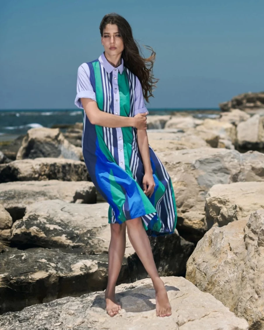 ALEMBIKA Women's Ocean Stripe Marine Dress - Stylish Blue & White Striped Summer Dress