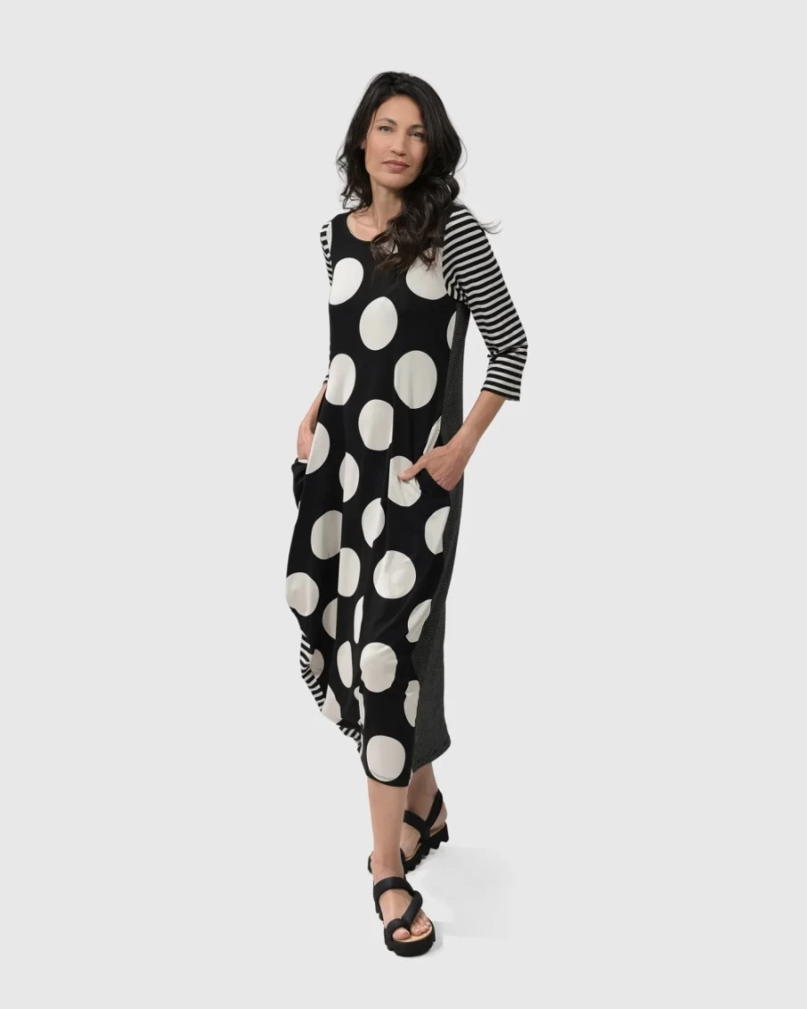 ALEMBIKA Women's Minnie Black Midi Dress - Elegant Mono Design