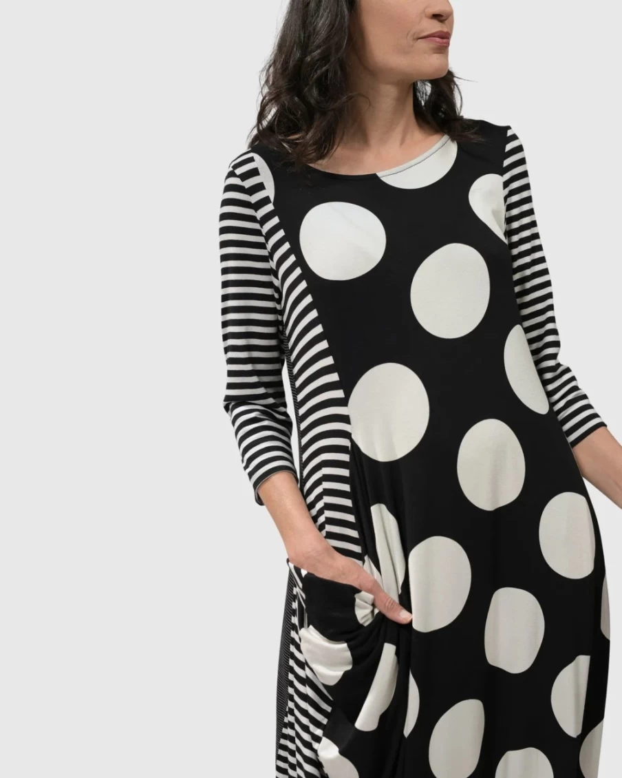 ALEMBIKA Women's Minnie Black Midi Dress - Elegant Mono Design
