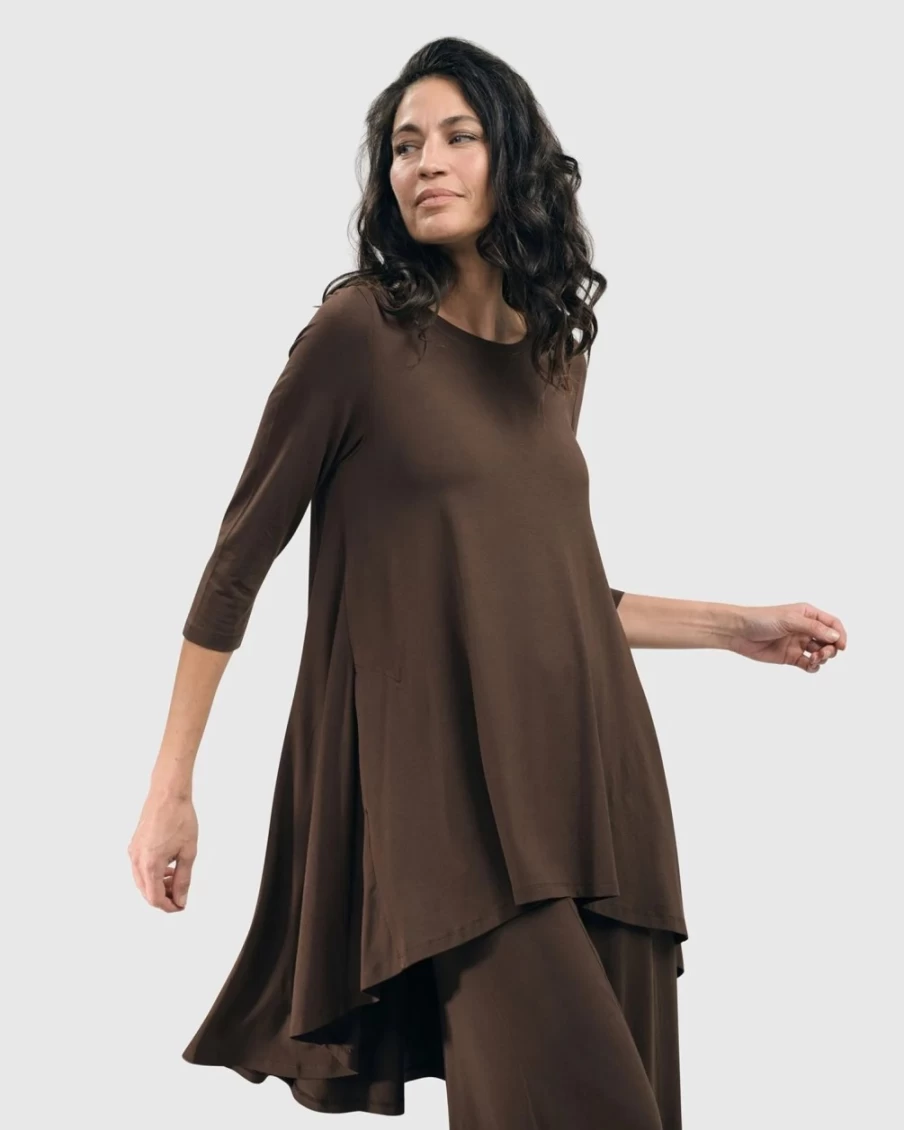 ALEMBIKA Women's Essential Swing Tunic Top in Coffee - Casual Boho Blouse