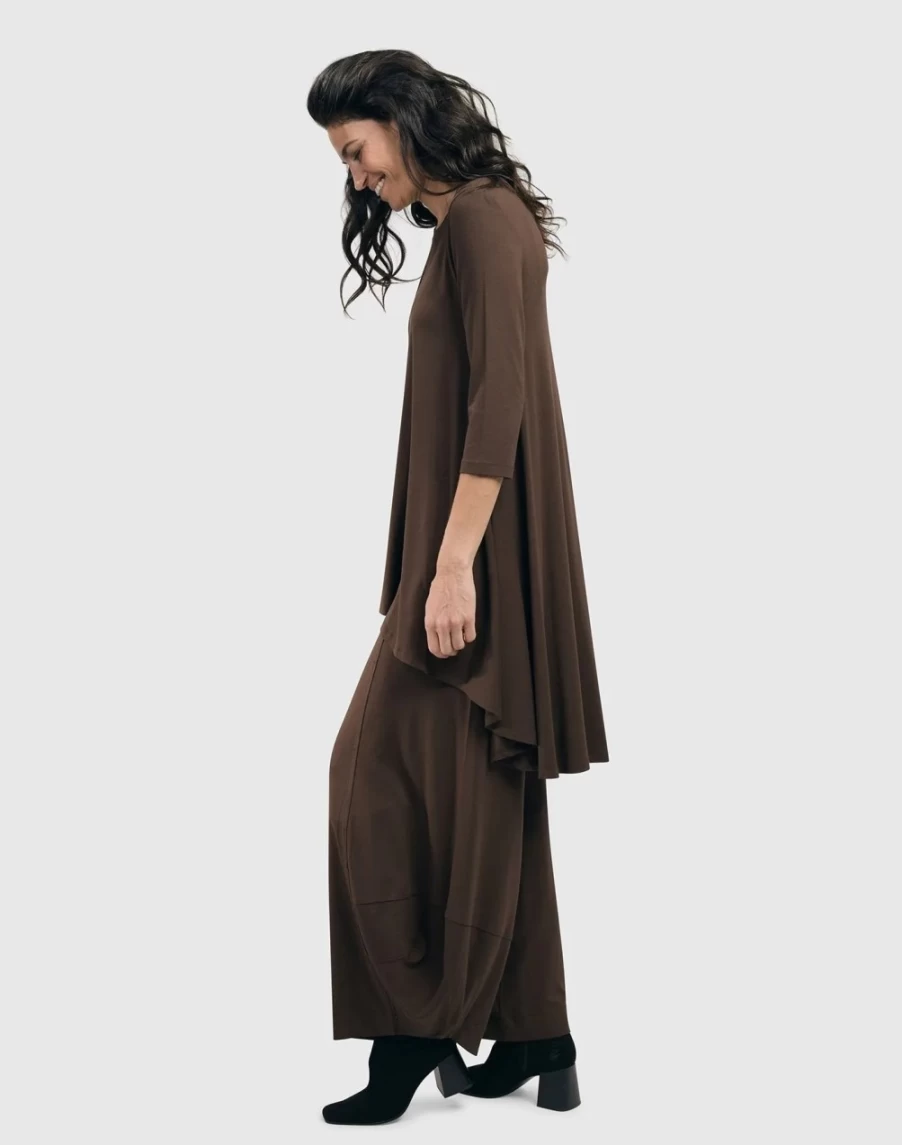 ALEMBIKA Women's Essential Swing Tunic Top in Coffee - Casual Boho Blouse