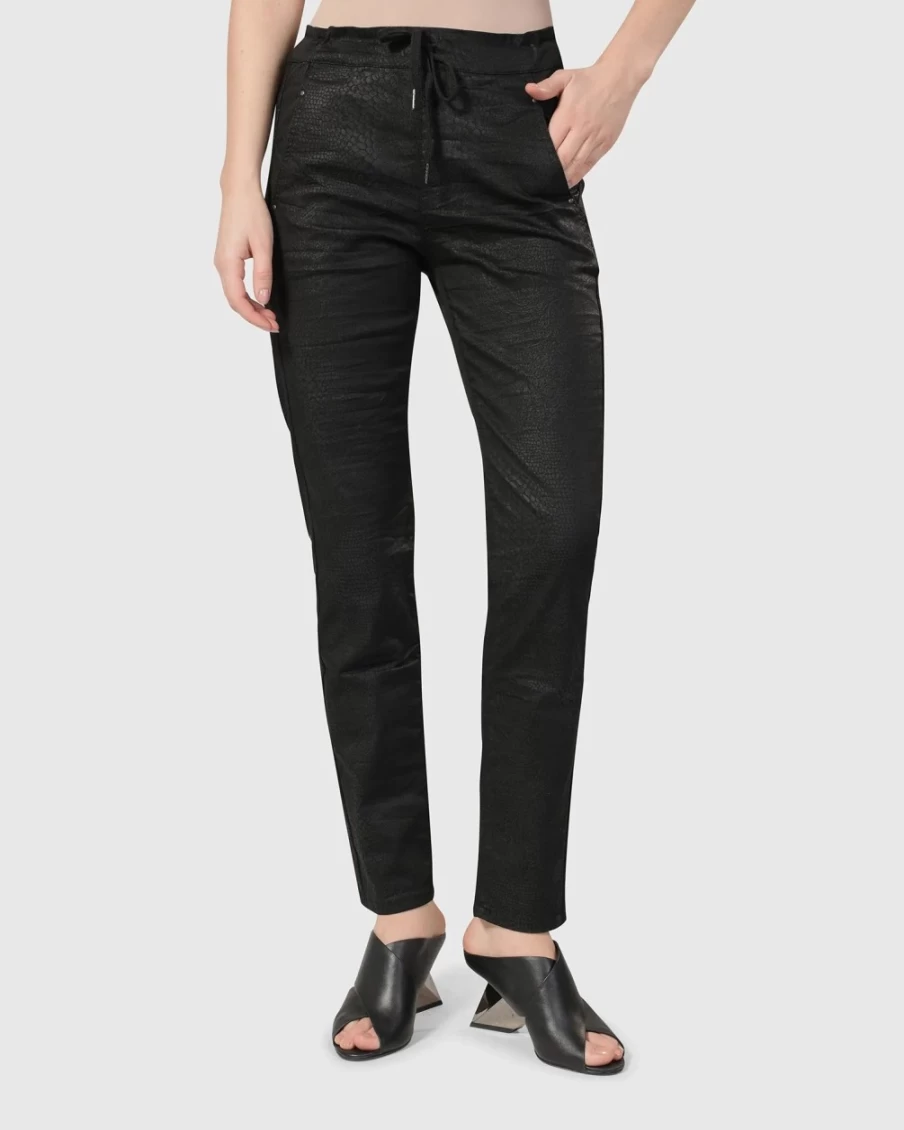 ALEMBIKA Women's Black Snake Iconic Stretch Jeans - High Waist Slim Fit Denim Pants