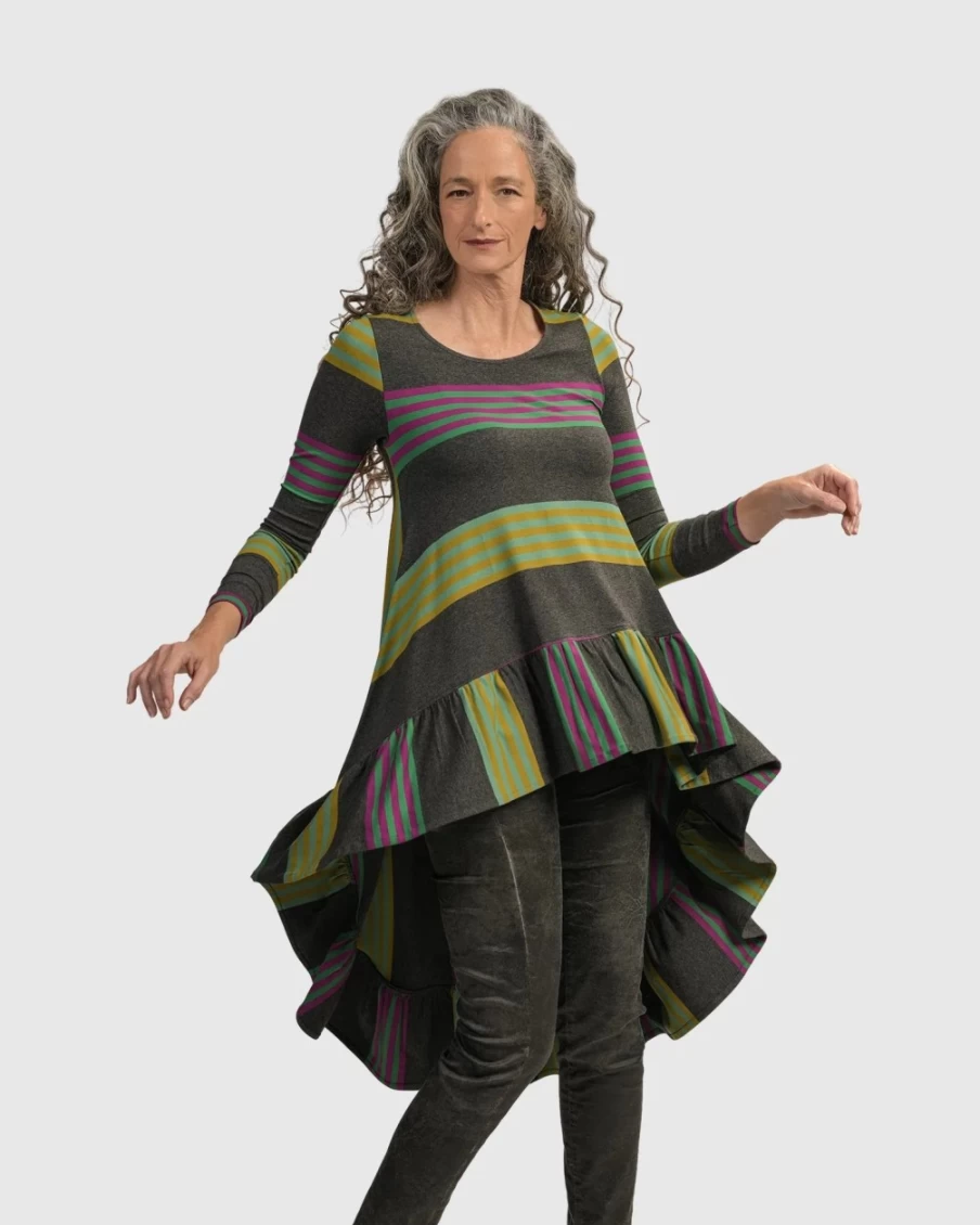 ALEMBIKA Women's Urban Wine Bar Hi-Lo Striped Top