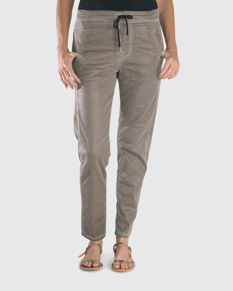 ALEMBIKA Women's Coffee Pinstripe Iconic Stretch Jeans for Comfort and Style