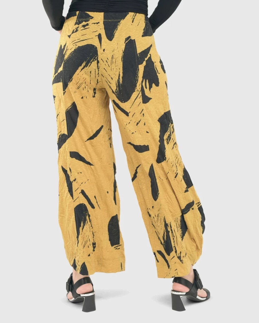 ALEMBIKA Women's Ru Crinkle High-Waisted Punto Pants in Yellow - Boho Chic Casual Trousers