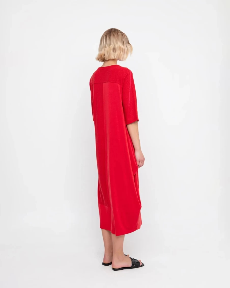 ALEMBIKA Women's Ozai N Ku Rock Lobster Midi Dress in Red - Elegant Casual Summer Dress