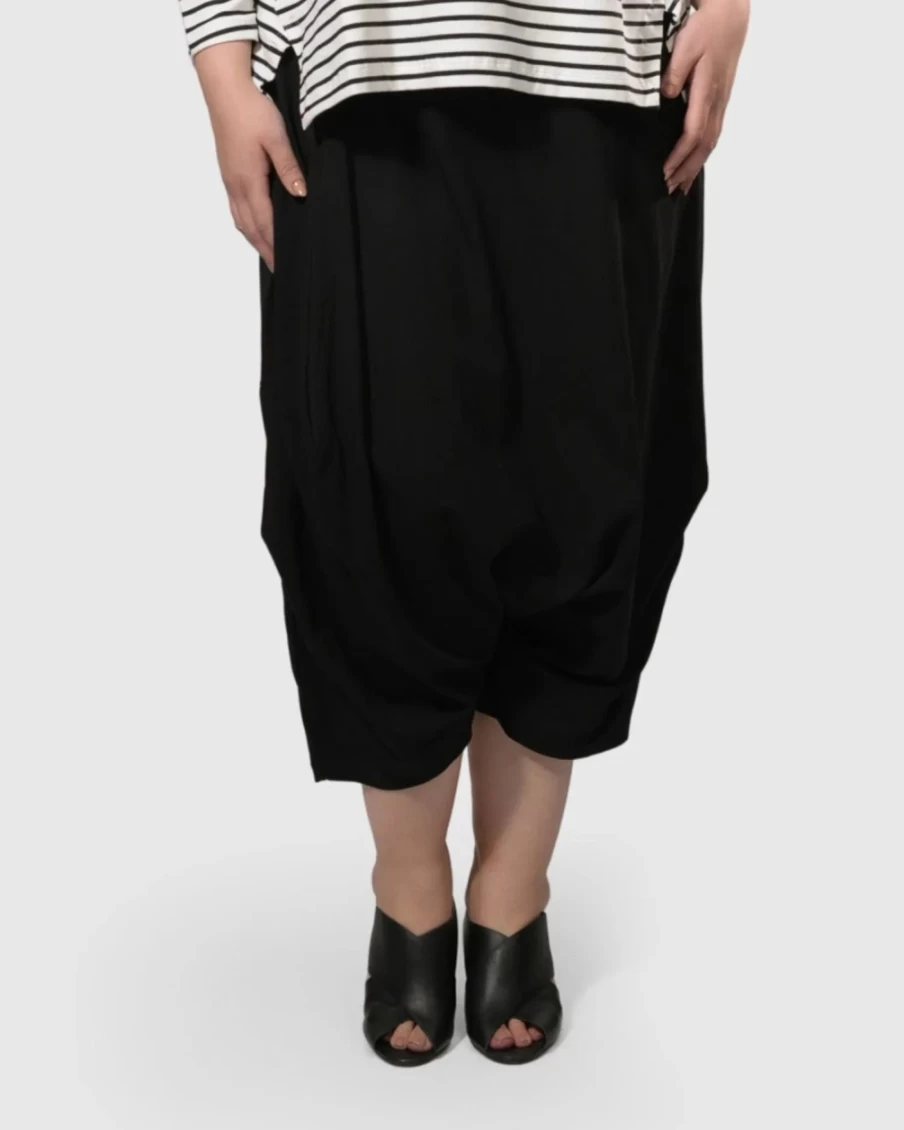 ALEMBIKA Women's Urban Crop Harem Pants - Stylish Black Boho Lounge Pants
