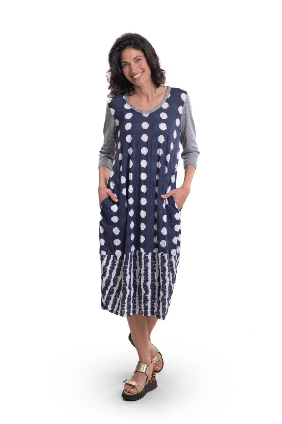 ALEMBIKA Women's Navy Duet Crinkle Cocoon Dress - Elegant Boho Style