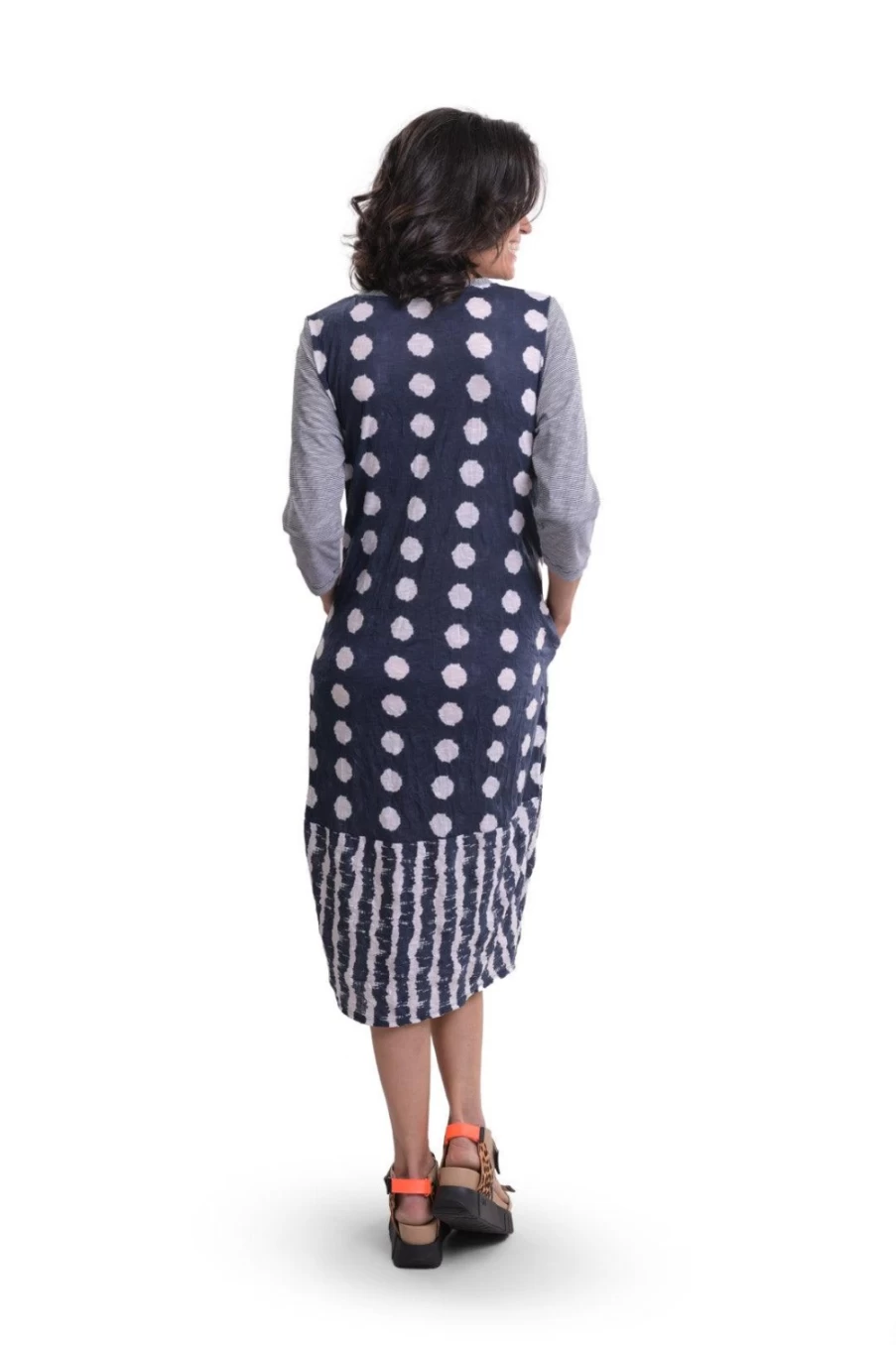 ALEMBIKA Women's Navy Duet Crinkle Cocoon Dress - Elegant Boho Style