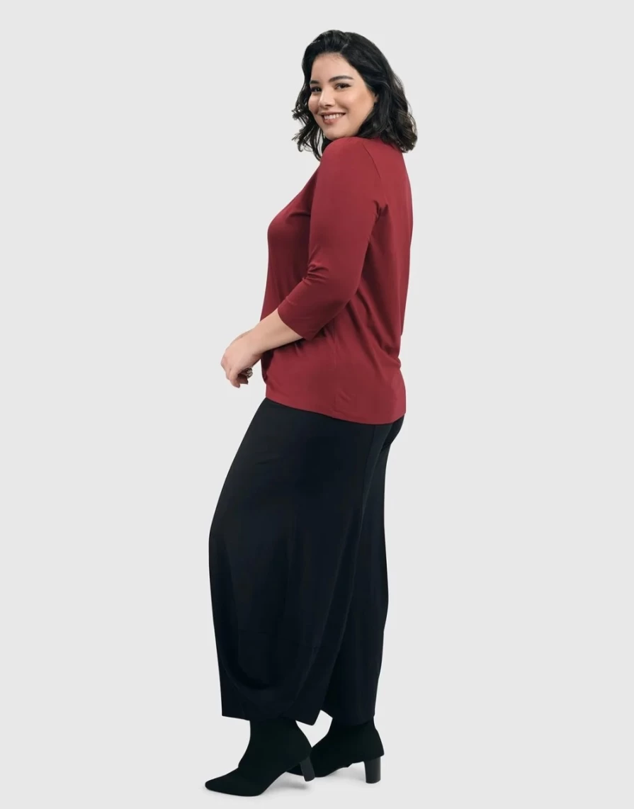 ALEMBIKA Women's Essential Mockneck Top in Plum - Soft Stretch Comfort Fit Long Sleeve Blouse