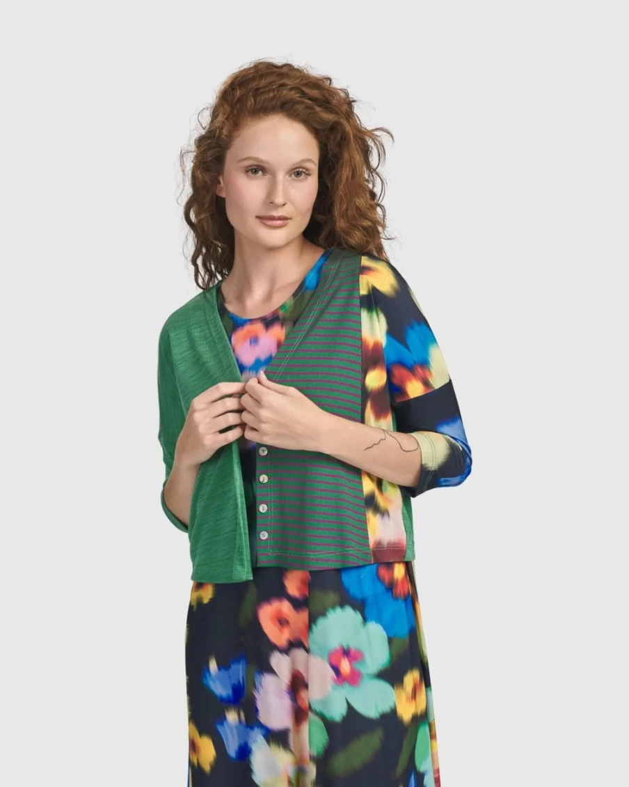 ALEMBIKA Women's Forget-Me-Not Cropped Cardigan - Floral Garden Knit Sweater