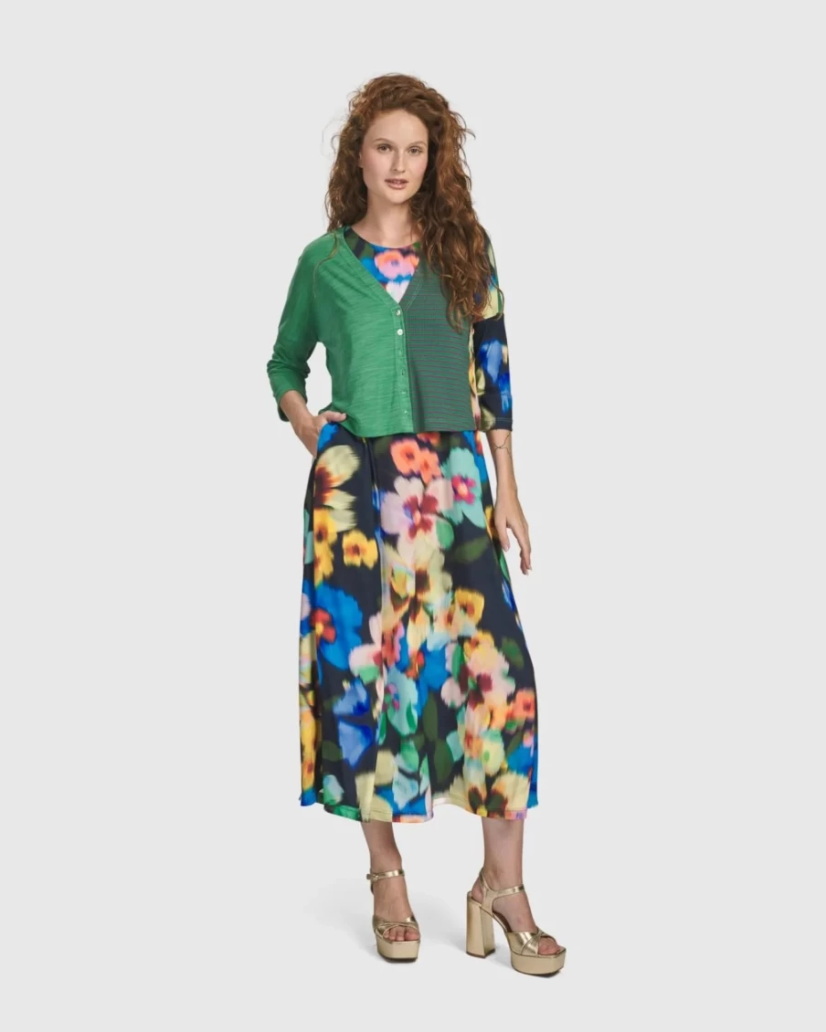 ALEMBIKA Women's Forget-Me-Not Cropped Cardigan - Floral Garden Knit Sweater