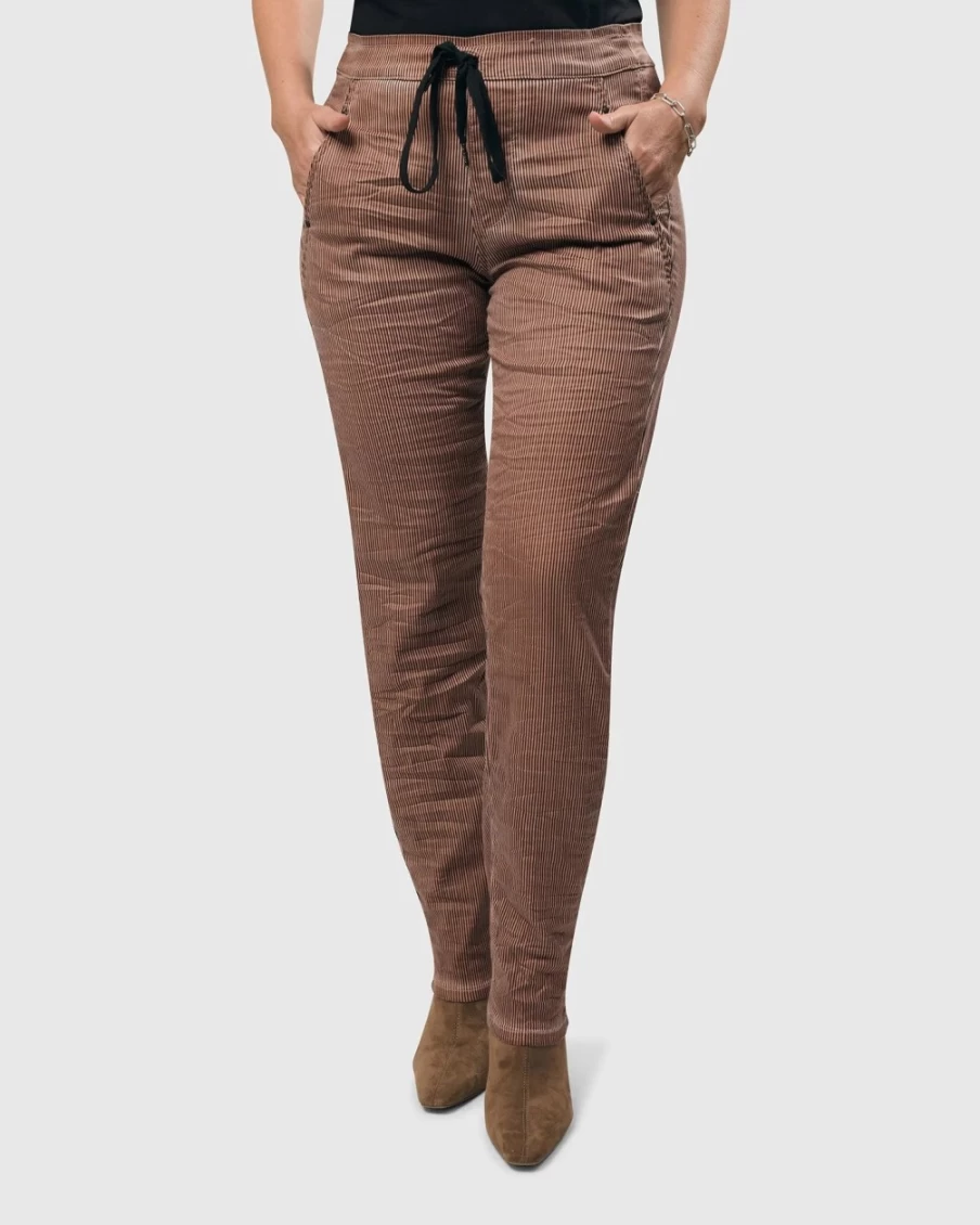 ALEMBIKA Women's Coral Pinstripe Stretch Jeans - Iconic Fit & Comfort