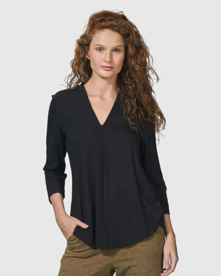 ALEMBIKA Women's Essential V-Neck Top - Classic Black Basic Tee