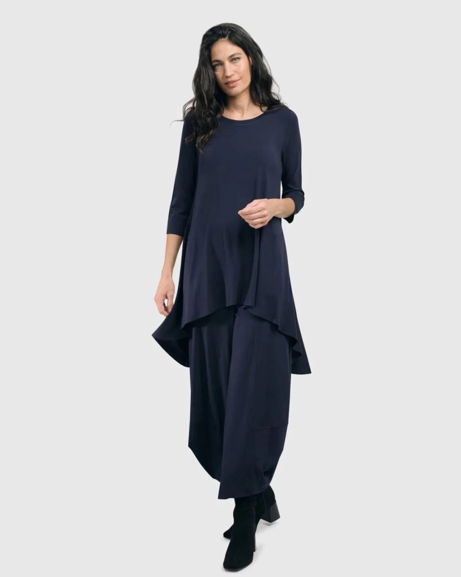 ALEMBIKA Women's Essential Swing Tunic Top in Navy - Flowy Casual Blouse for Everyday Wear