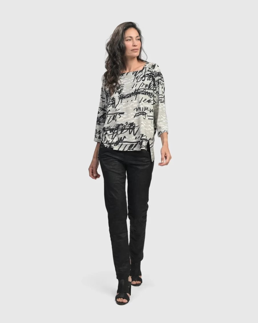 ALEMBIKA Women's Flirty Cutaway Boxy Top with Script Detail - Stylish Casual Blouse